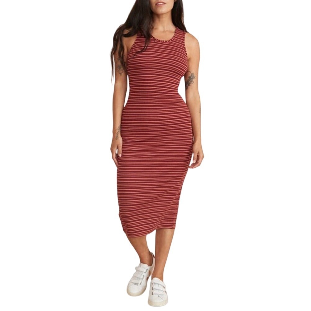 Marine Layer Women's Lexi Rib Daytime Midi Dress Ruby Wine Multi‎ Strip Small